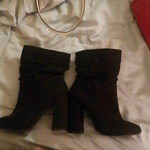 Womens black suede heeled boots